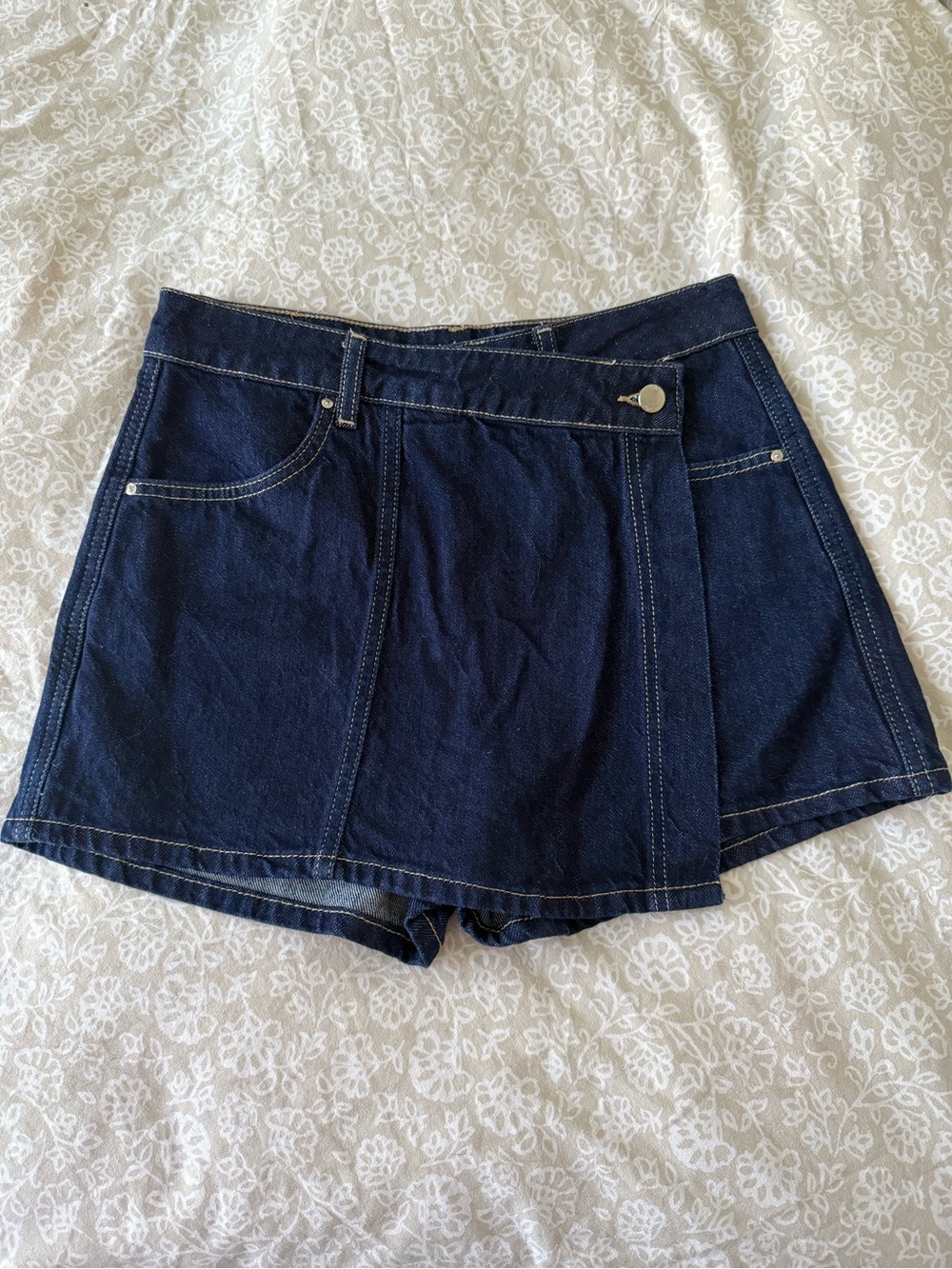 Zara Denim Dark Wash Asymmetrical Skort Size Xsmall